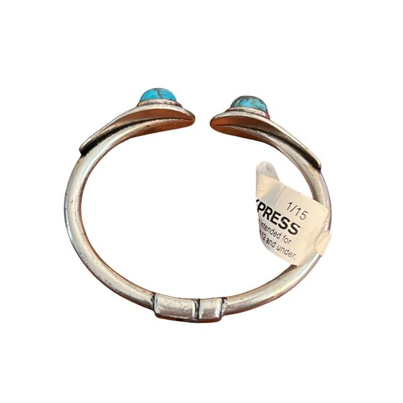Express Silver Tone Faux Turquoise Hinged Cuff Bracelet Southwestern 6.25" NWT - Picture 4 of 6